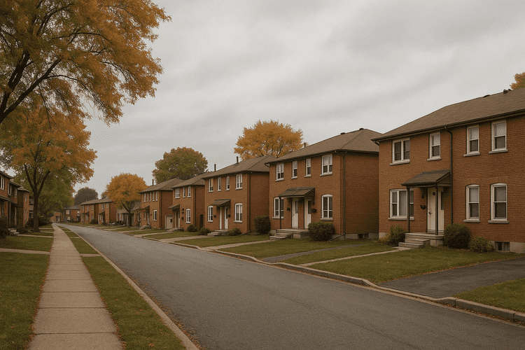 Quiet brick duplex street in a GTA suburb in late September